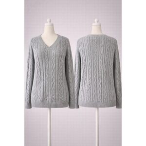 Croft & Barrow Womens Gray 100% Cotton Cable Knit V-Neck Sweater XL